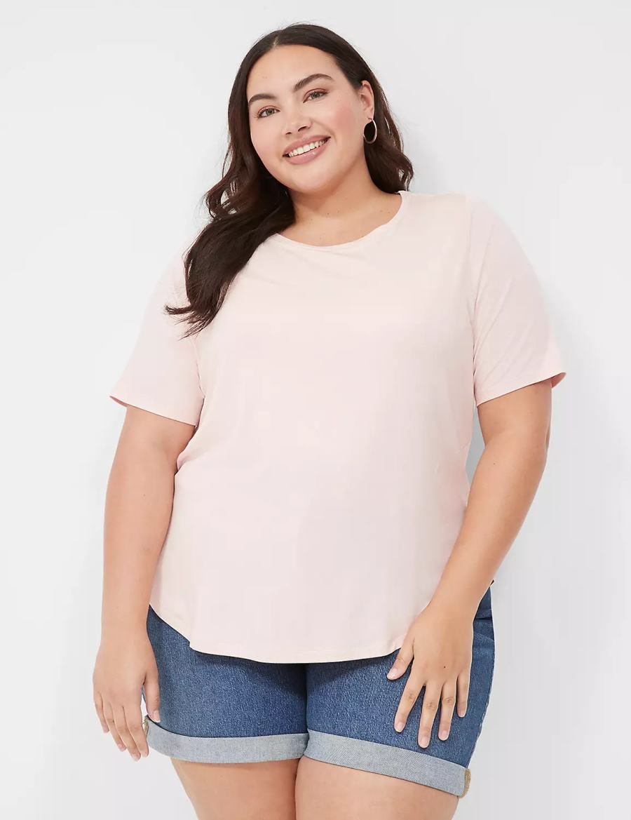 Women Lane Bryant Curved-Hem Perfect Sleeve Tee T Shirts Pink | XOT6625AW