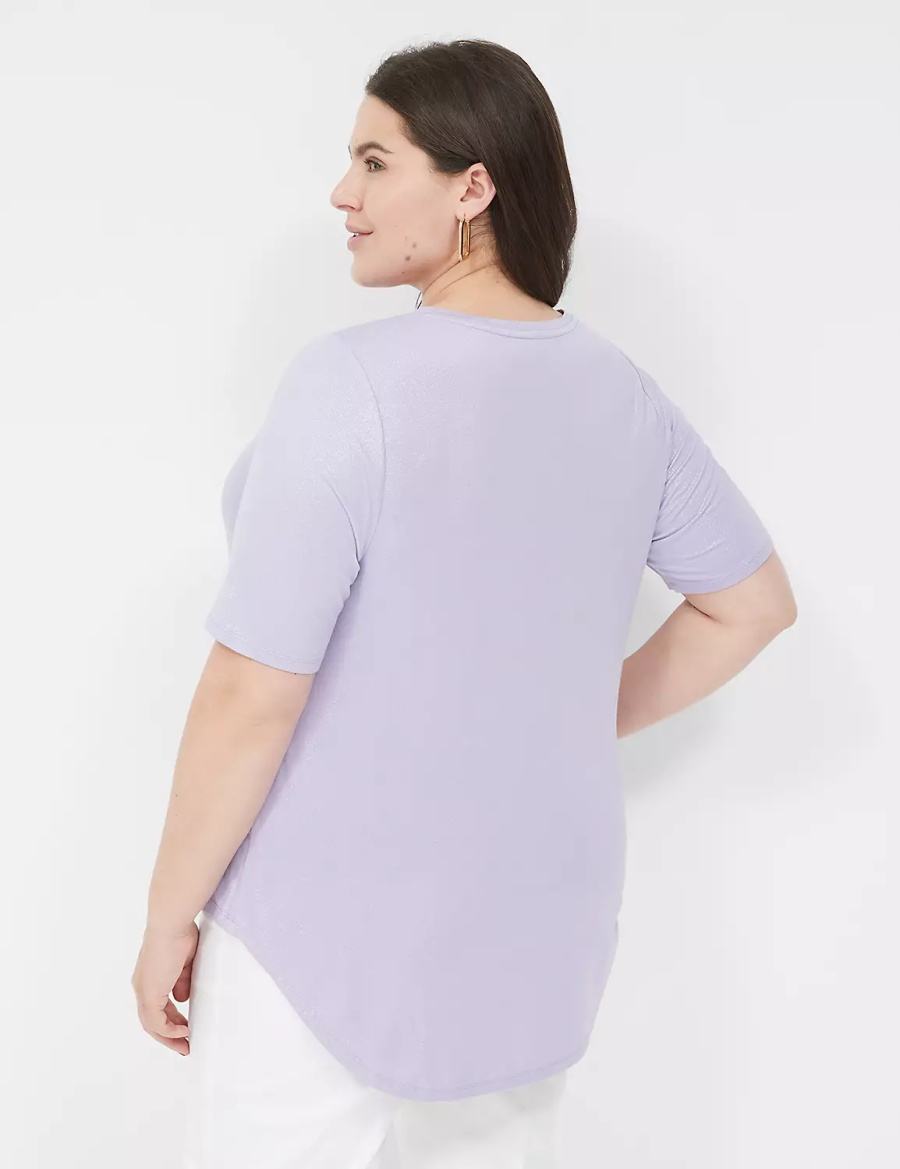 Women Lane Bryant Curved-Hem Perfect Sleeve Tee T Shirts Purple | WWX75BI