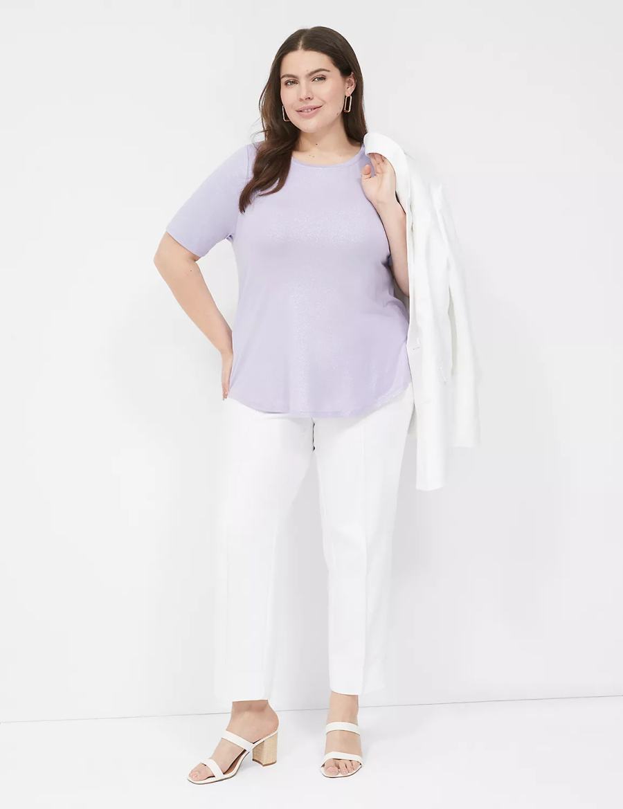 Women Lane Bryant Curved-Hem Perfect Sleeve Tee T Shirts Purple | WWX75BI