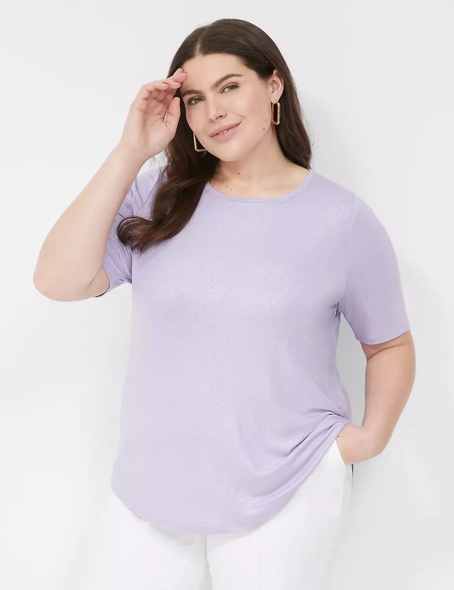 Women Lane Bryant Curved-Hem Perfect Sleeve Tee T Shirts Purple | WWX75BI