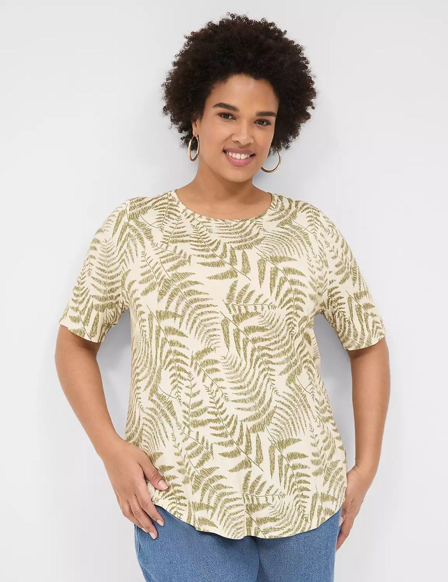 Women Lane Bryant Curved-Hem Perfect Sleeve Tee T Shirts Green | QDT6392TX