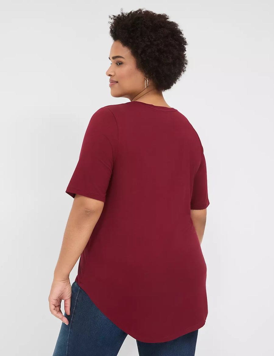 Women Lane Bryant Curved-Hem Perfect Sleeve Tee T Shirts Deep Red | TES3991VG