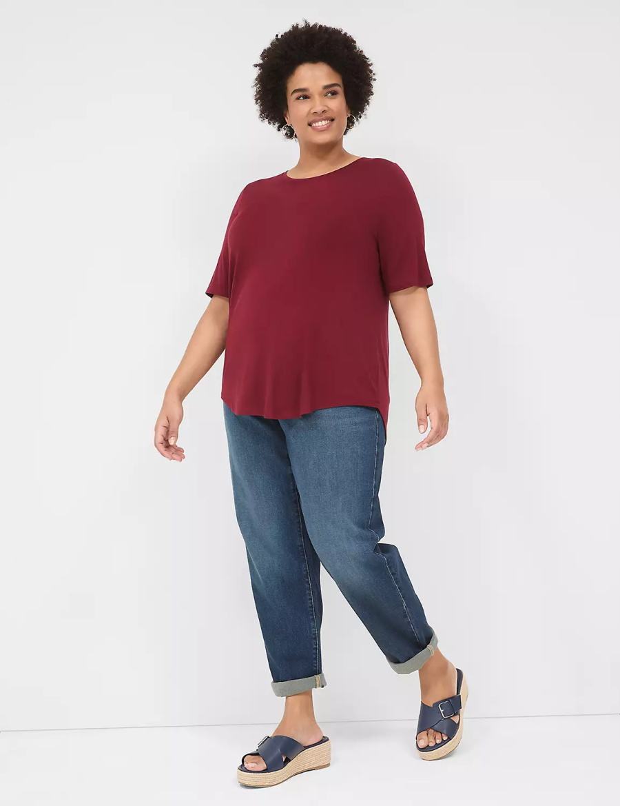 Women Lane Bryant Curved-Hem Perfect Sleeve Tee T Shirts Deep Red | TES3991VG