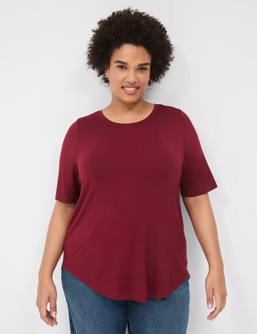 Women Lane Bryant Curved-Hem Perfect Sleeve Tee T Shirts Deep Red | TES3991VG