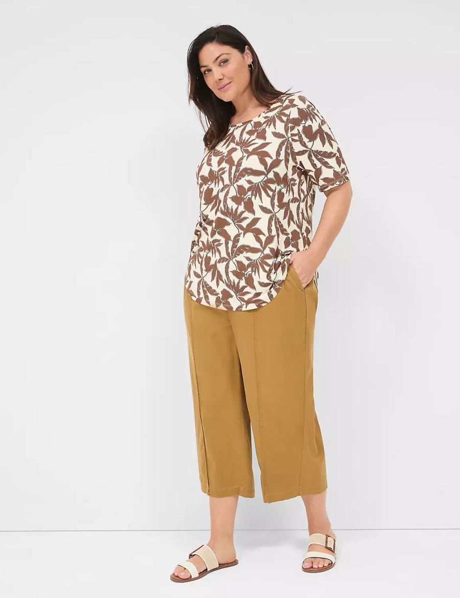 Women Lane Bryant Curved-Hem Perfect Sleeve Tee T Shirts Brown | MEQ9336FJ