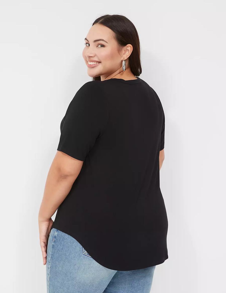 Women Lane Bryant Curved-Hem Perfect Sleeve Tee T Shirts Black | SSD8497ZU