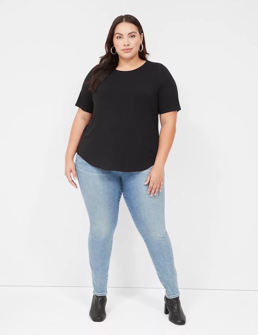 Women Lane Bryant Curved-Hem Perfect Sleeve Tee T Shirts Black | SSD8497ZU