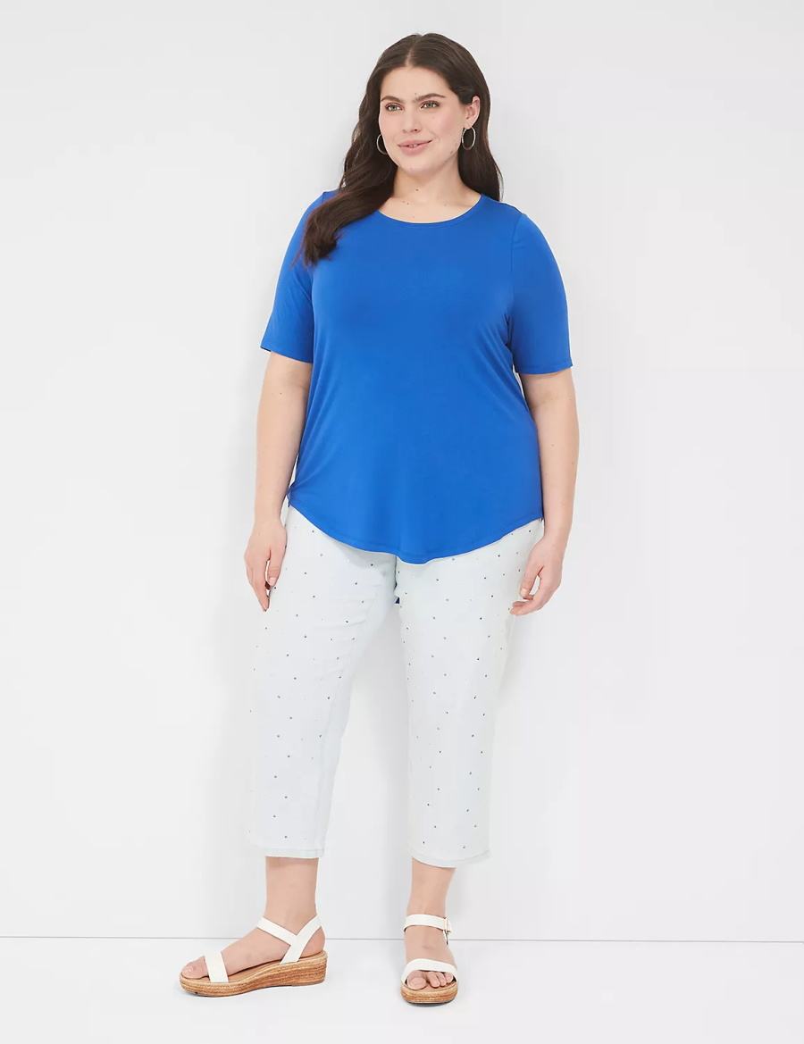 Women Lane Bryant Curved-Hem Perfect Sleeve Tee T Shirts Blue | PNE1286XD