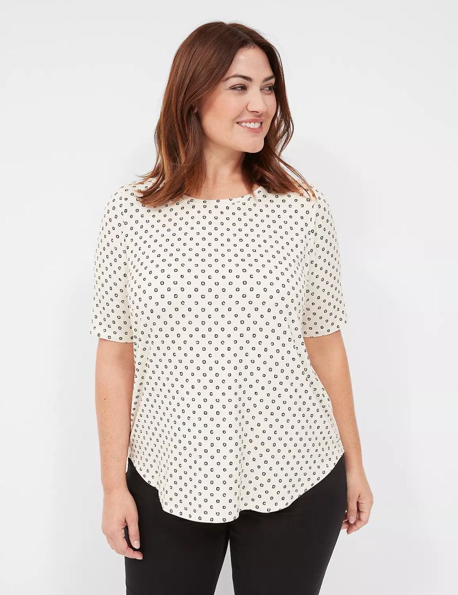 Women Lane Bryant Curved-Hem Perfect Sleeve Tee T Shirts White | TRA7765YA