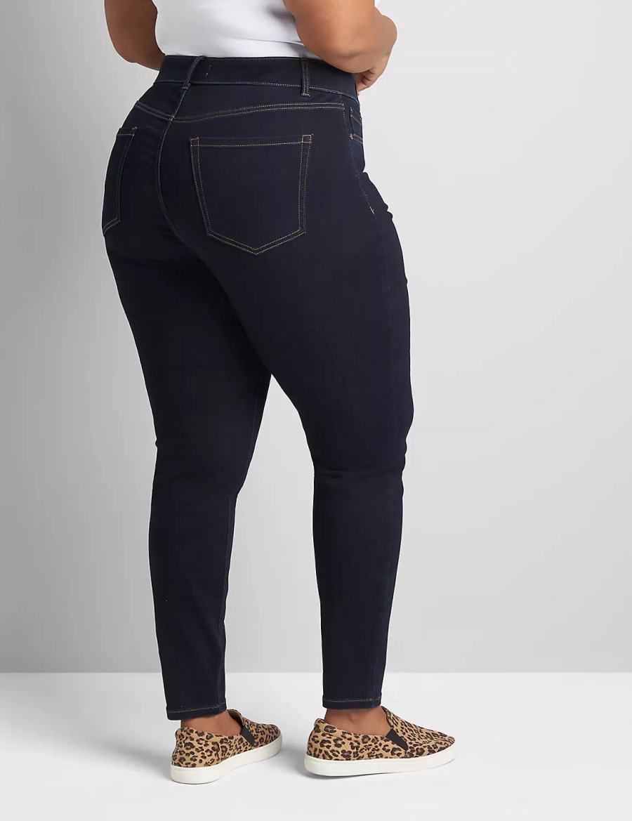 Women Lane Bryant Curvy Fit High-Rise Sateen Skinny Jeans Dark Blue | YXX4899UP