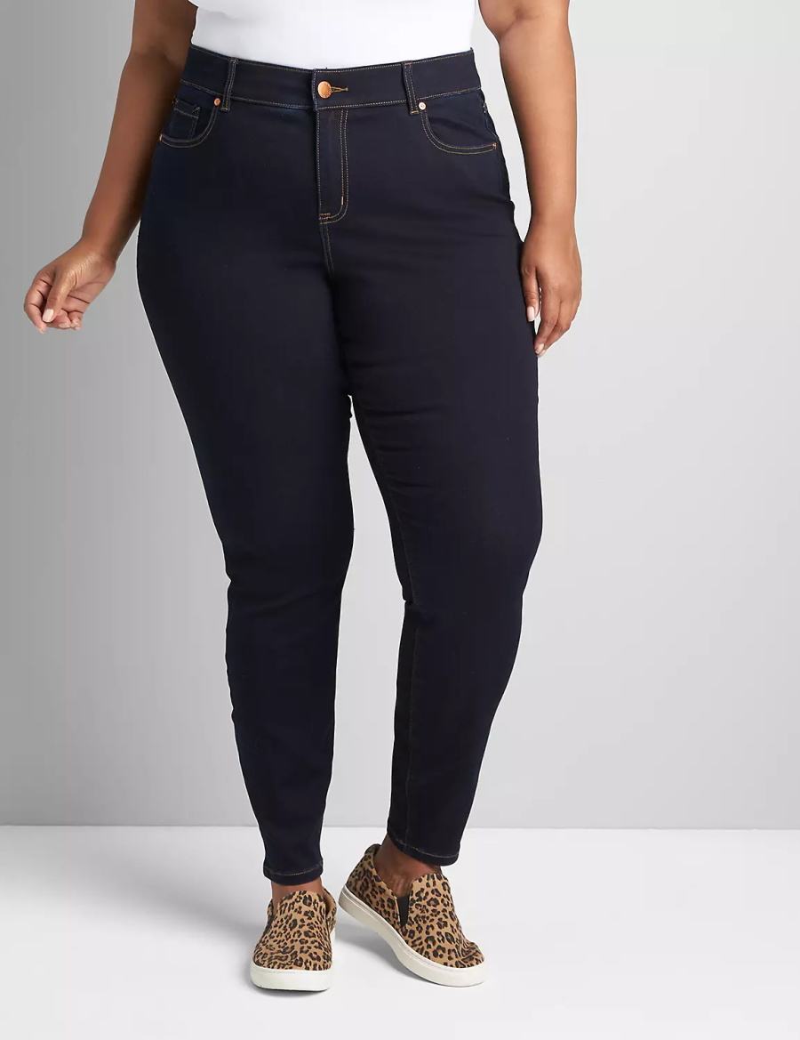 Women Lane Bryant Curvy Fit High-Rise Sateen Skinny Jeans Dark Blue | YXX4899UP