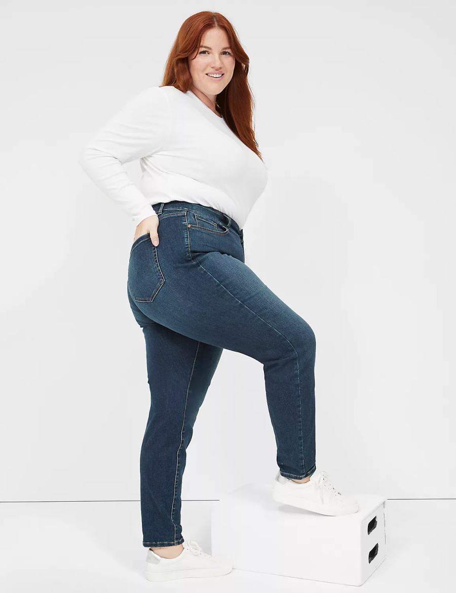 Women Lane Bryant Curvy Fit High-Rise Skinny Jeans Dark Blue | GVG5370IZ