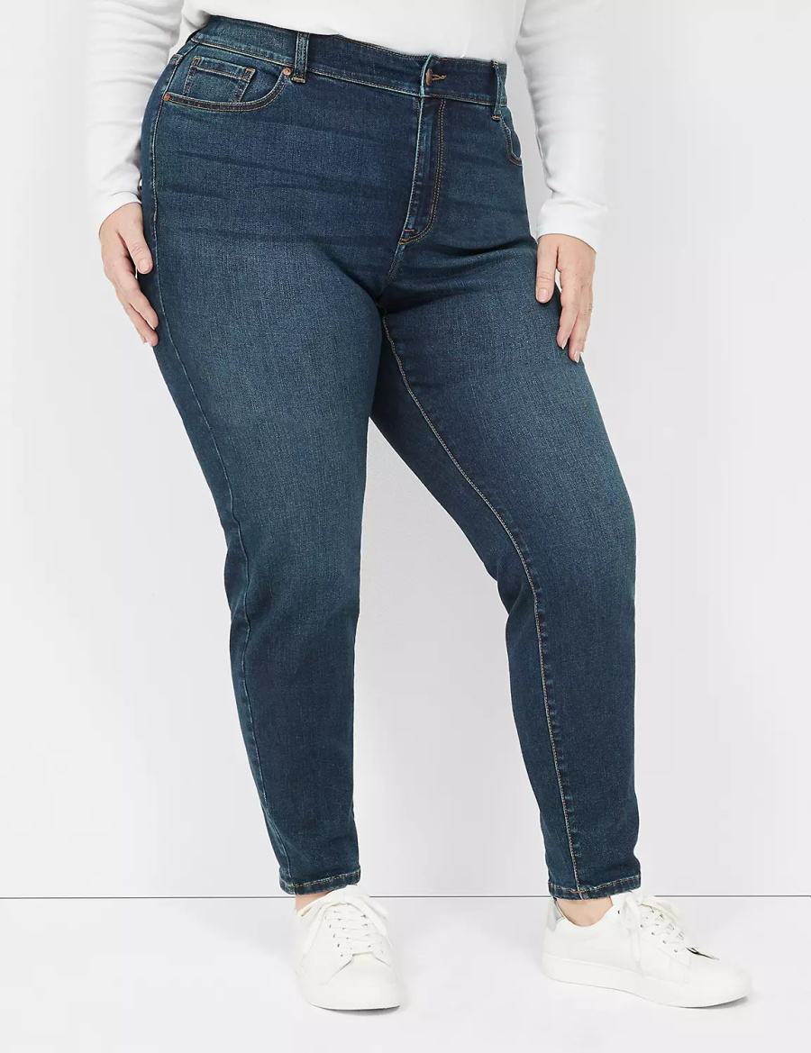 Women Lane Bryant Curvy Fit High-Rise Skinny Jeans Dark Blue | GVG5370IZ