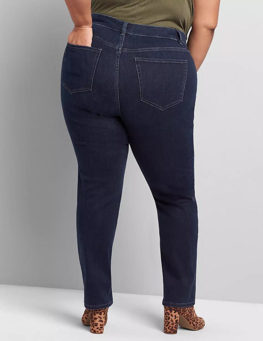 Women Lane Bryant Curvy Fit High-Rise Straight Jeans Dark Blue | JJX1198WR