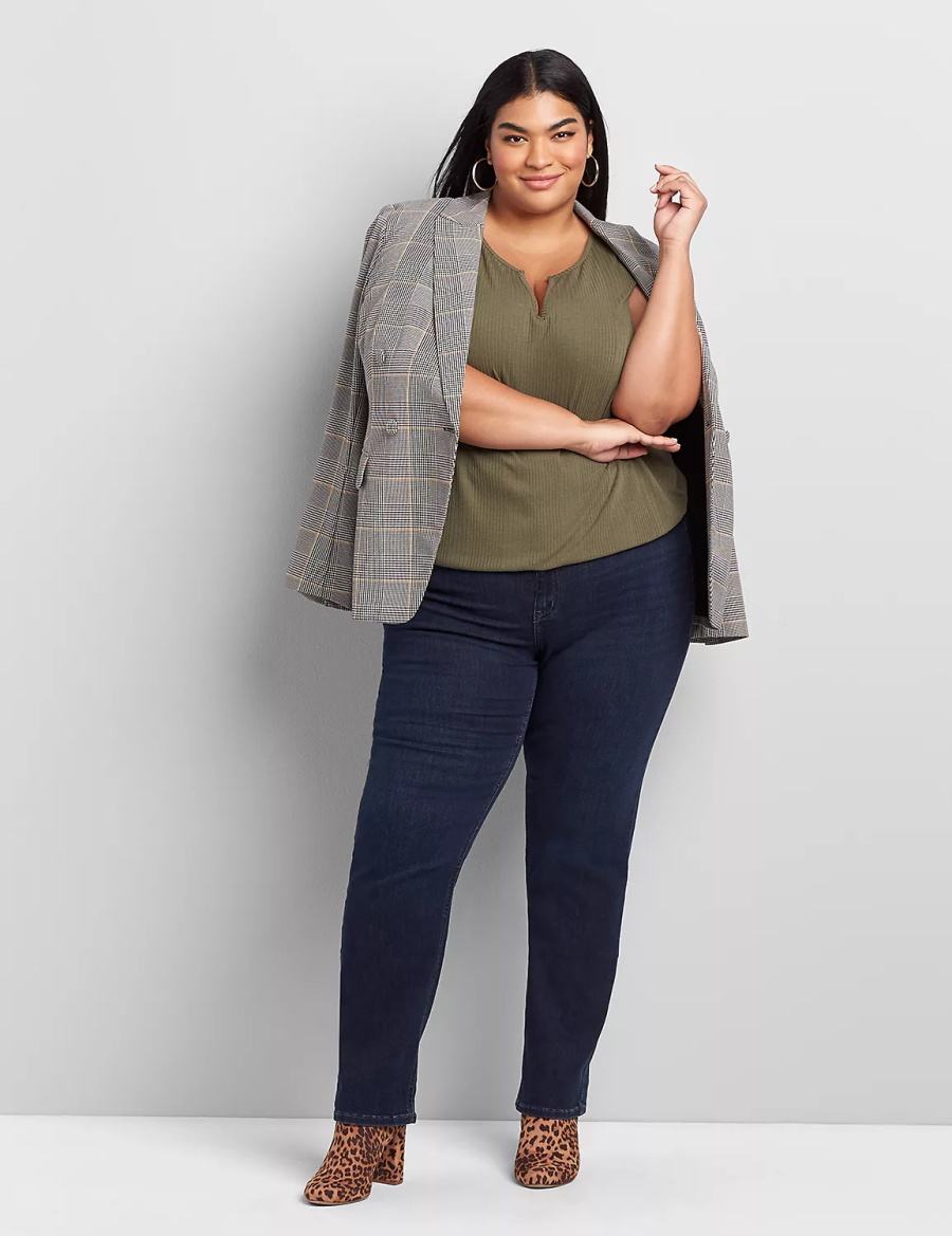 Women Lane Bryant Curvy Fit High-Rise Straight Jeans Dark Blue | JJX1198WR