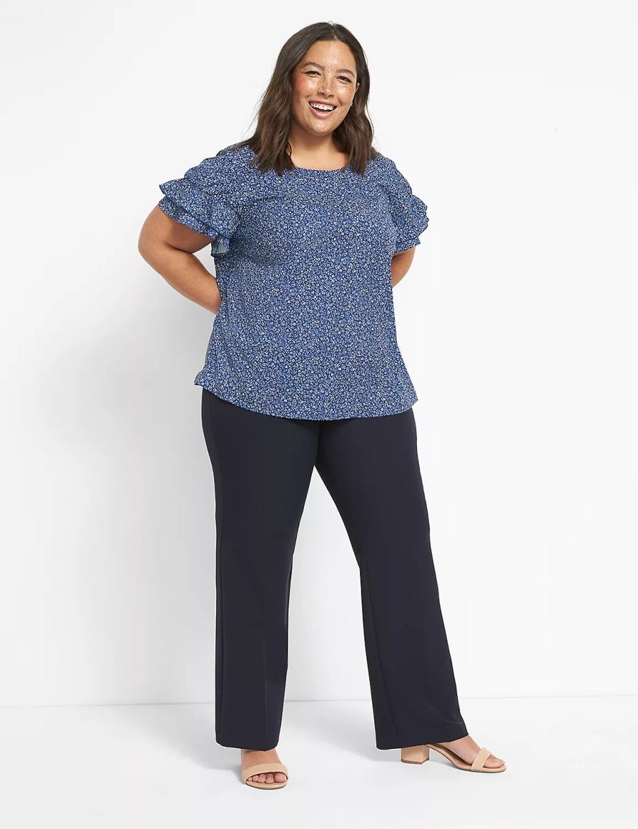 Women Lane Bryant Curvy Fit Perfect Drape Straight Pants Blue | JSP9775EF