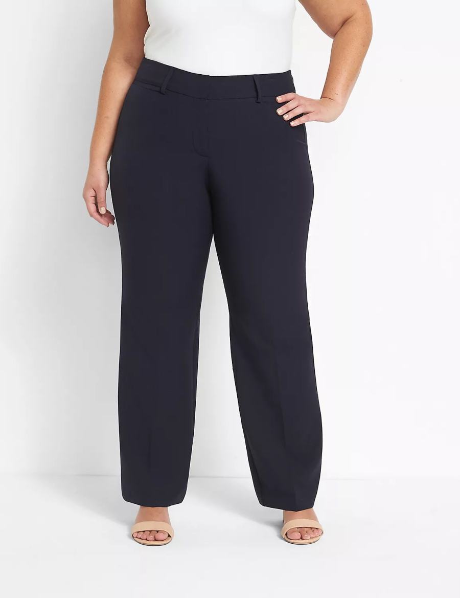 Women Lane Bryant Curvy Fit Perfect Drape Straight Pants Blue | JSP9775EF