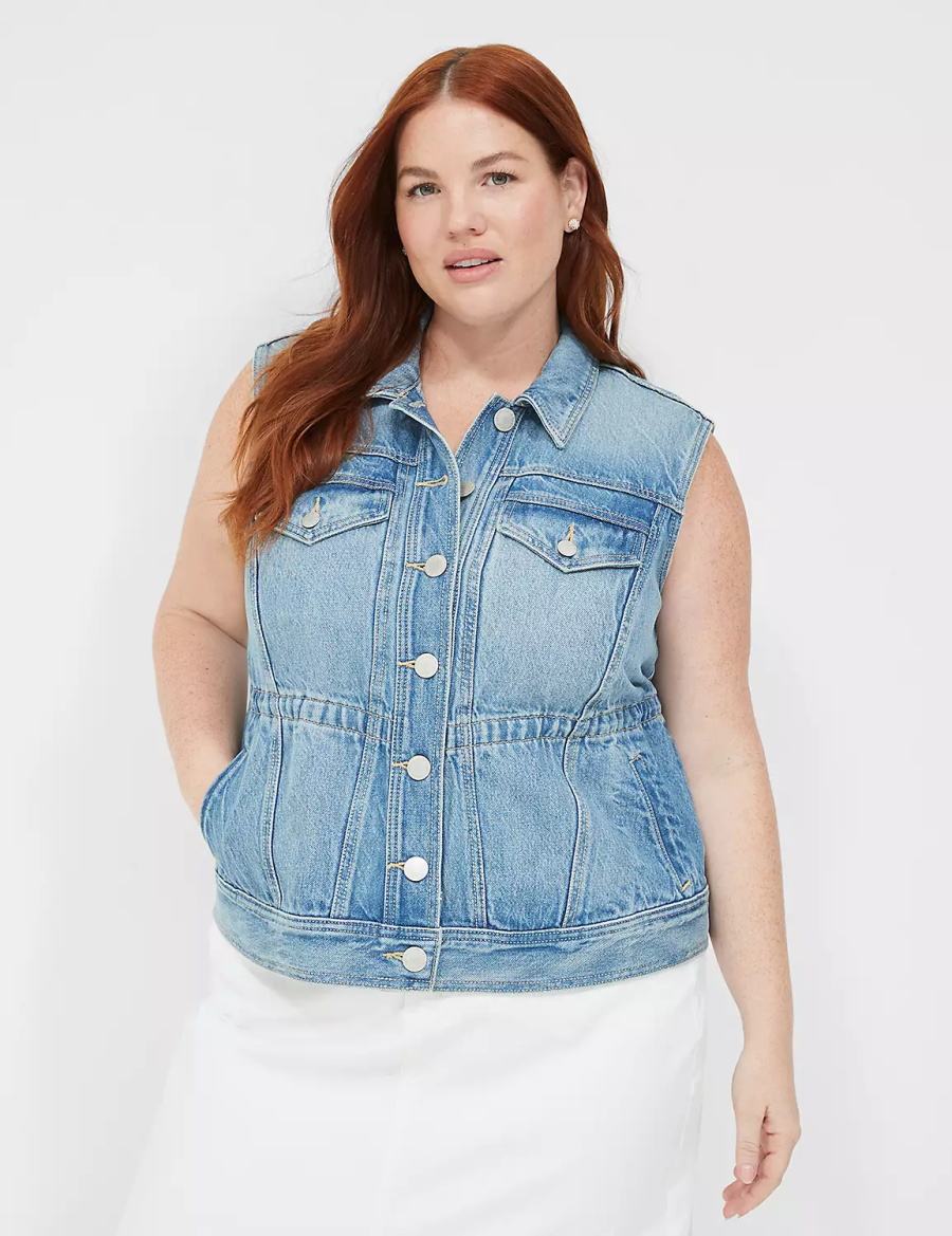 Women Lane Bryant Denim Vest Blue | WDY9428MT