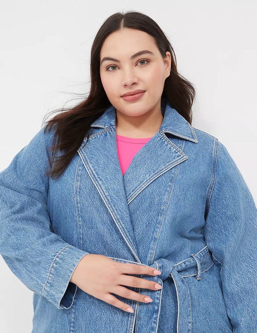 Women Lane Bryant Denimed Trench Trench Coat Blue | LSU4750VO