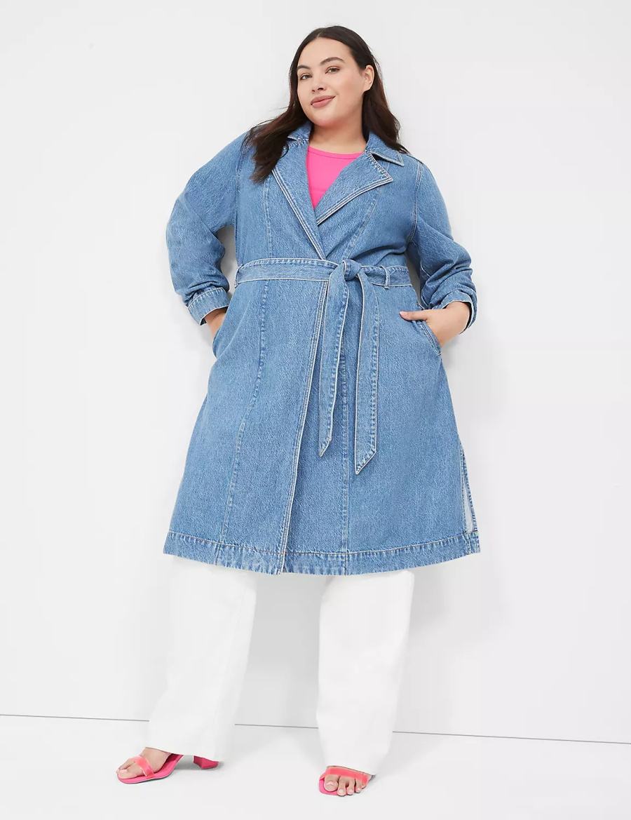 Women Lane Bryant Denimed Trench Trench Coat Blue | LSU4750VO