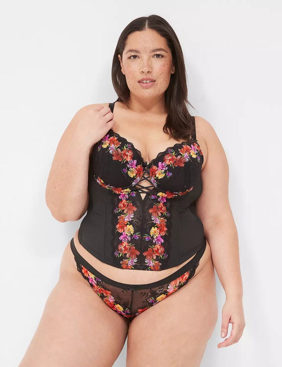 Women Lane Bryant Digital Print Lace Brazilian Panty Black | AWO593AZ