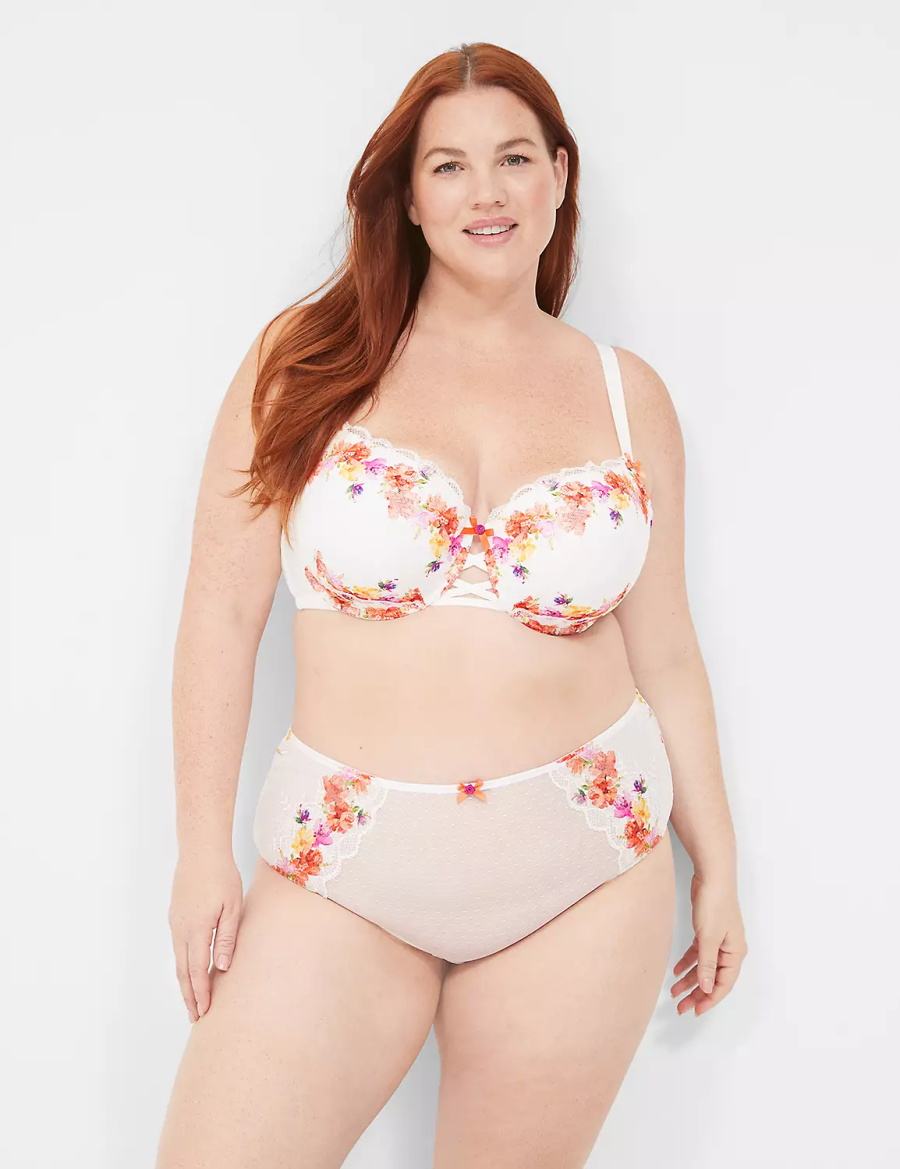 Women Lane Bryant Digital Print Lace Briefs White | JXU7992CE