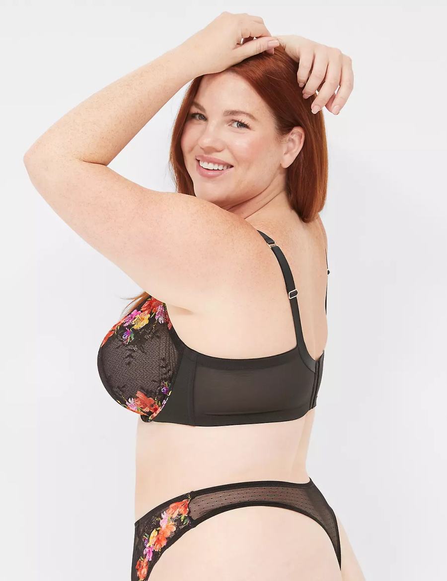 Women Lane Bryant Digital Print Lace High-Leg Thong Panty Black | ICE389XM