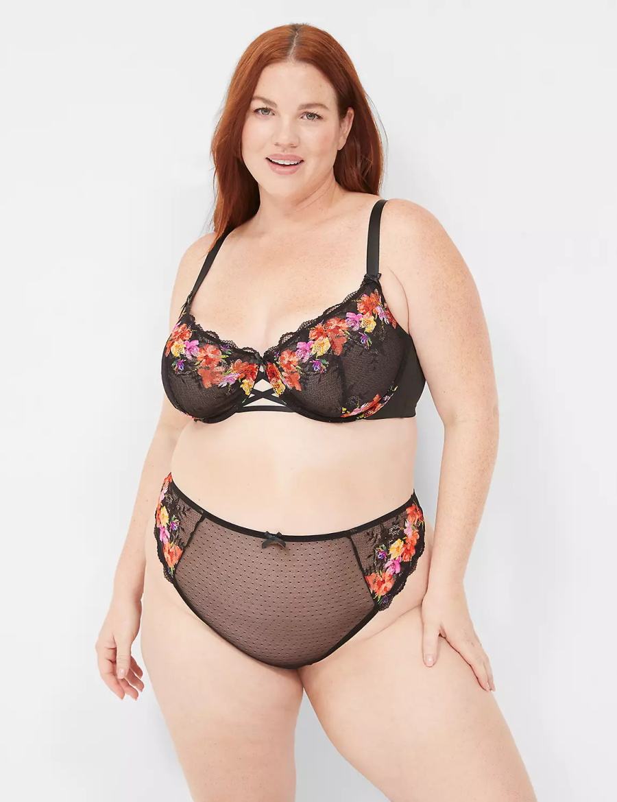 Women Lane Bryant Digital Print Lace High-Leg Thong Panty Black | ICE389XM