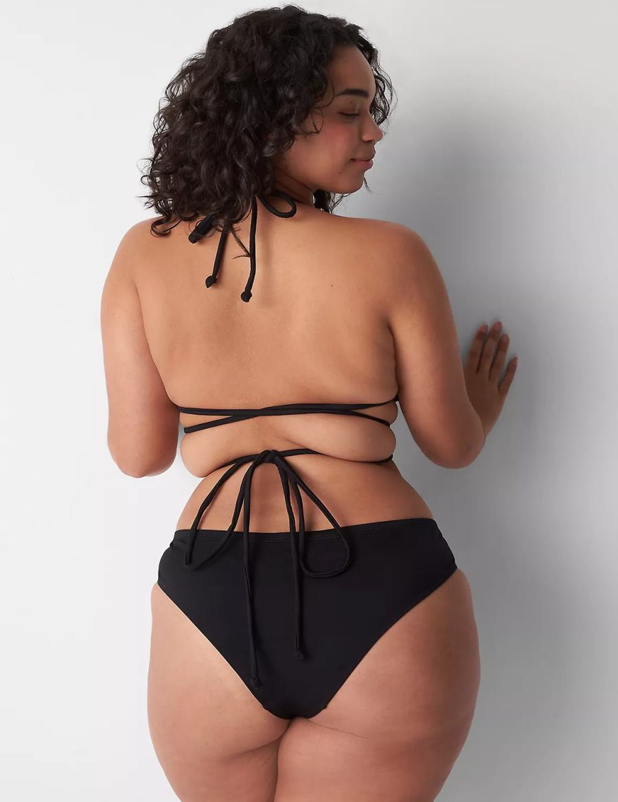 Women Lane Bryant Dipped Tanga Swim Bikini Bottom Black | UFF1020TP