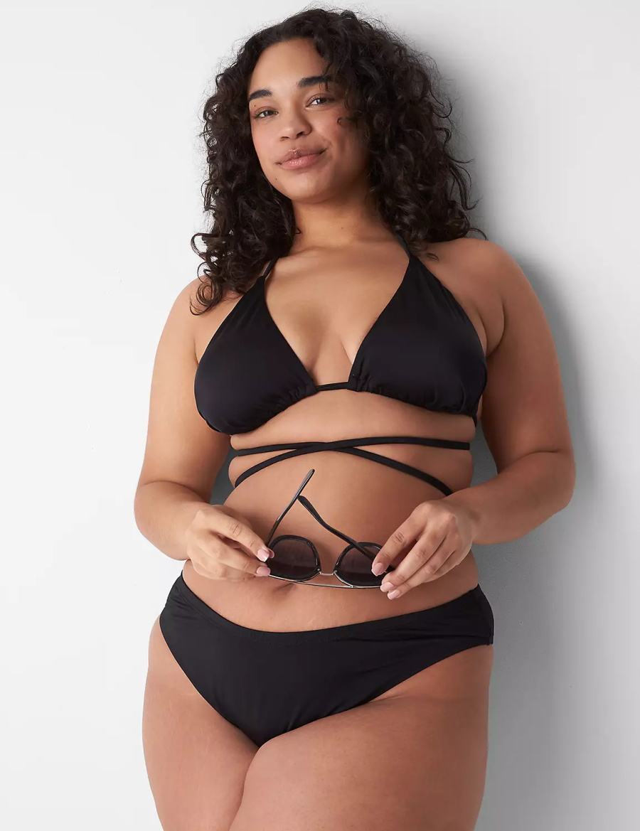 Women Lane Bryant Dipped Tanga Swim Bikini Bottom Black | UFF1020TP