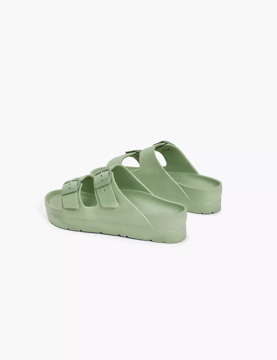 Women Lane Bryant Double-Band Slide Sandals Green | UDP2660RB