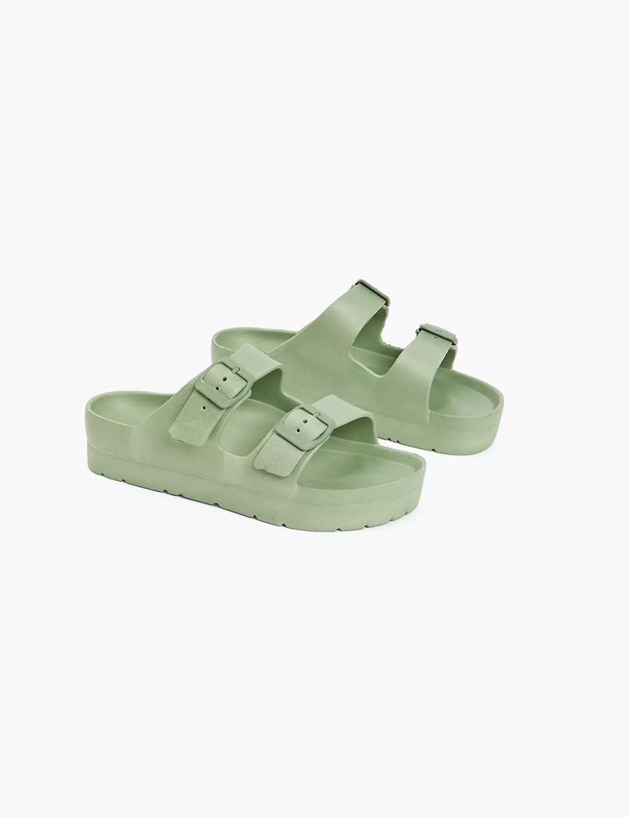 Women Lane Bryant Double-Band Slide Sandals Green | UDP2660RB