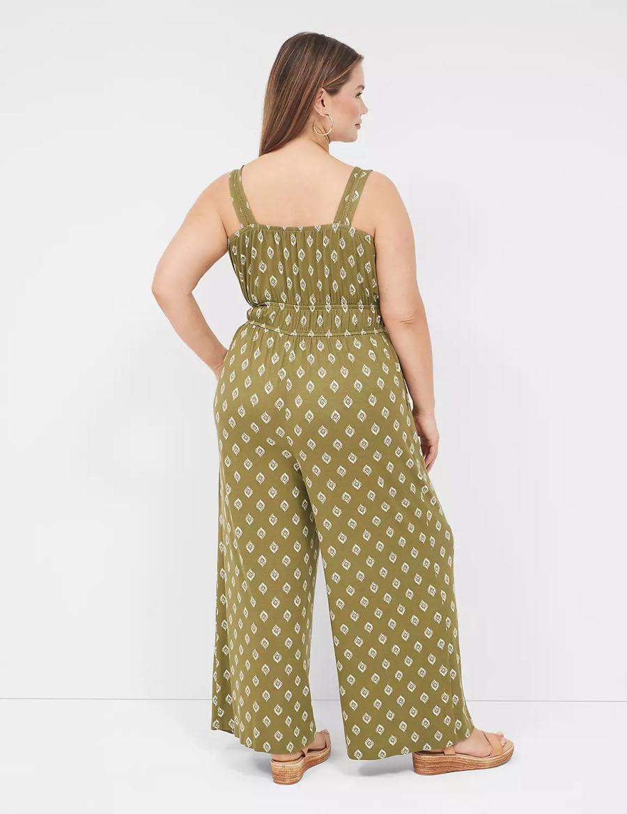 Women Lane Bryant Double Elastic-Waist Tank Jumpsuit Green | BXN6226YG