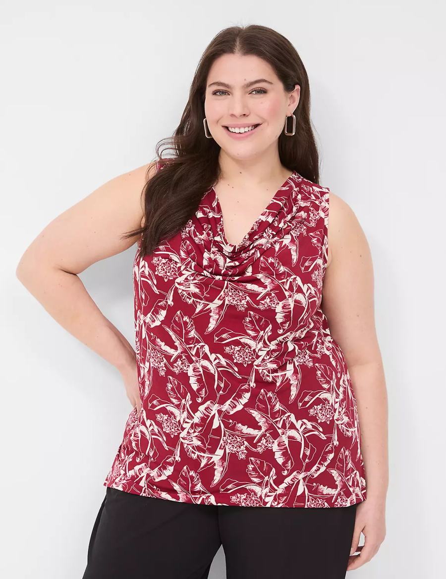 Women Lane Bryant Drape-Neck Shell T Shirts Burgundy | HDL6332BQ