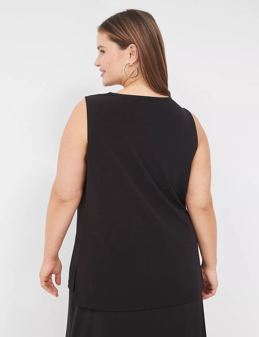 Women Lane Bryant Drape-Neck Shell T Shirts Black | ABD5020SX