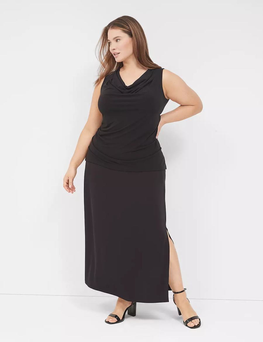 Women Lane Bryant Drape-Neck Shell T Shirts Black | ABD5020SX