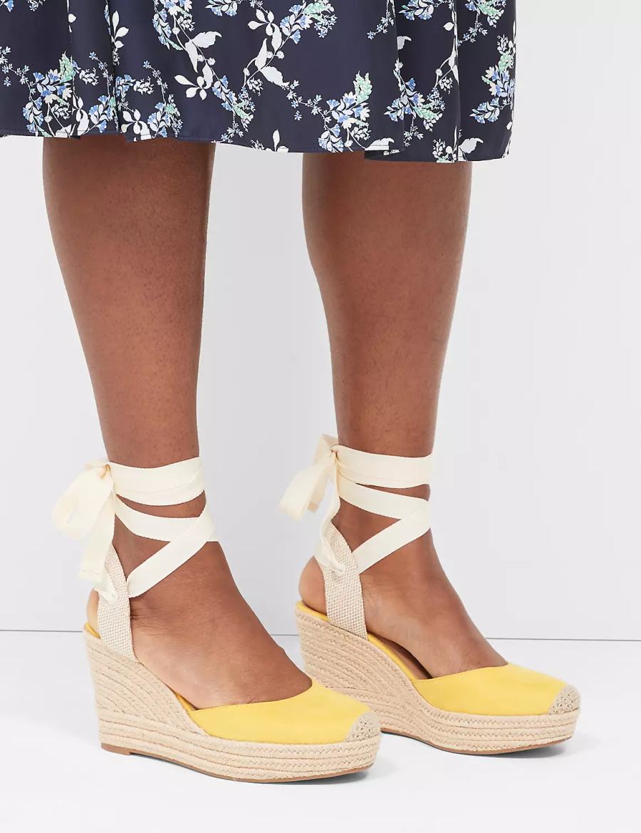 Women Lane Bryant Dream Cloud Ankle-Tie Espadrille Wedge Sandals Yellow | EKX5082LC