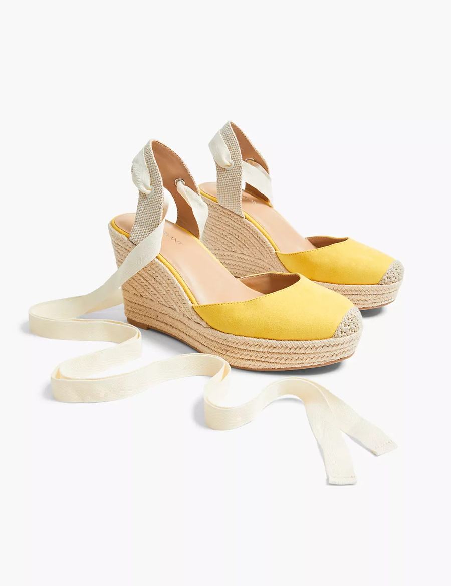 Women Lane Bryant Dream Cloud Ankle-Tie Espadrille Wedge Sandals Yellow | EKX5082LC