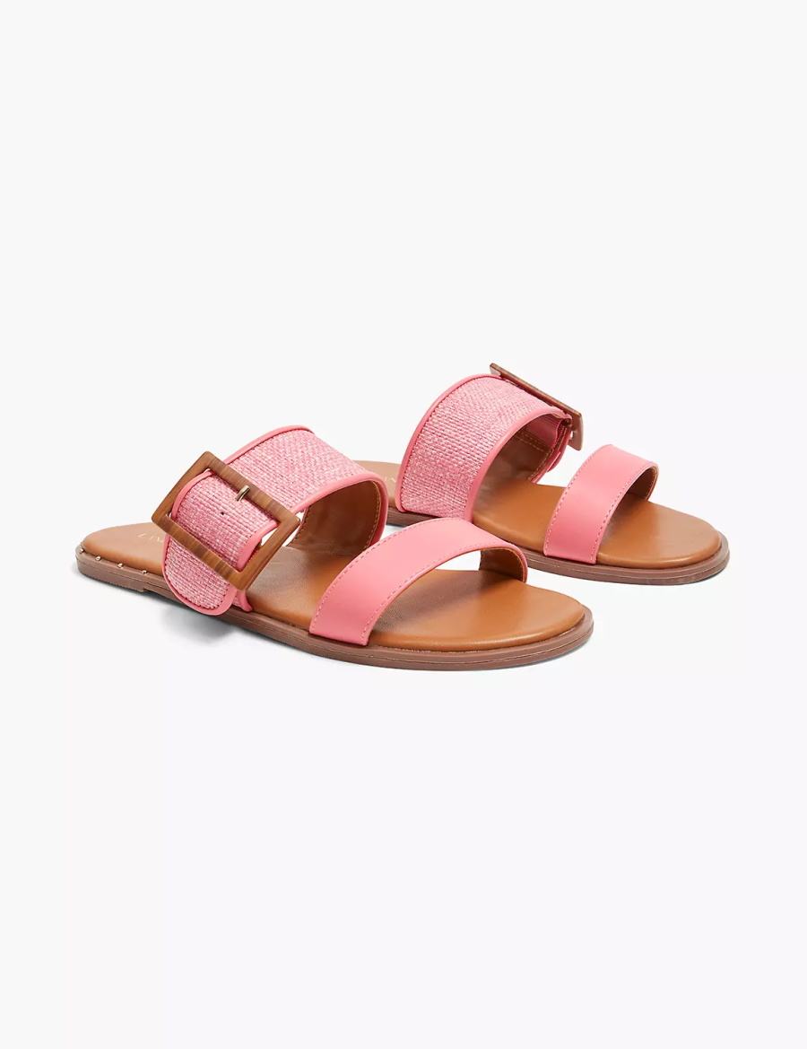 Women Lane Bryant Dream Cloud Buckle Slip-On Flat Sandals Coral | EWW817OL