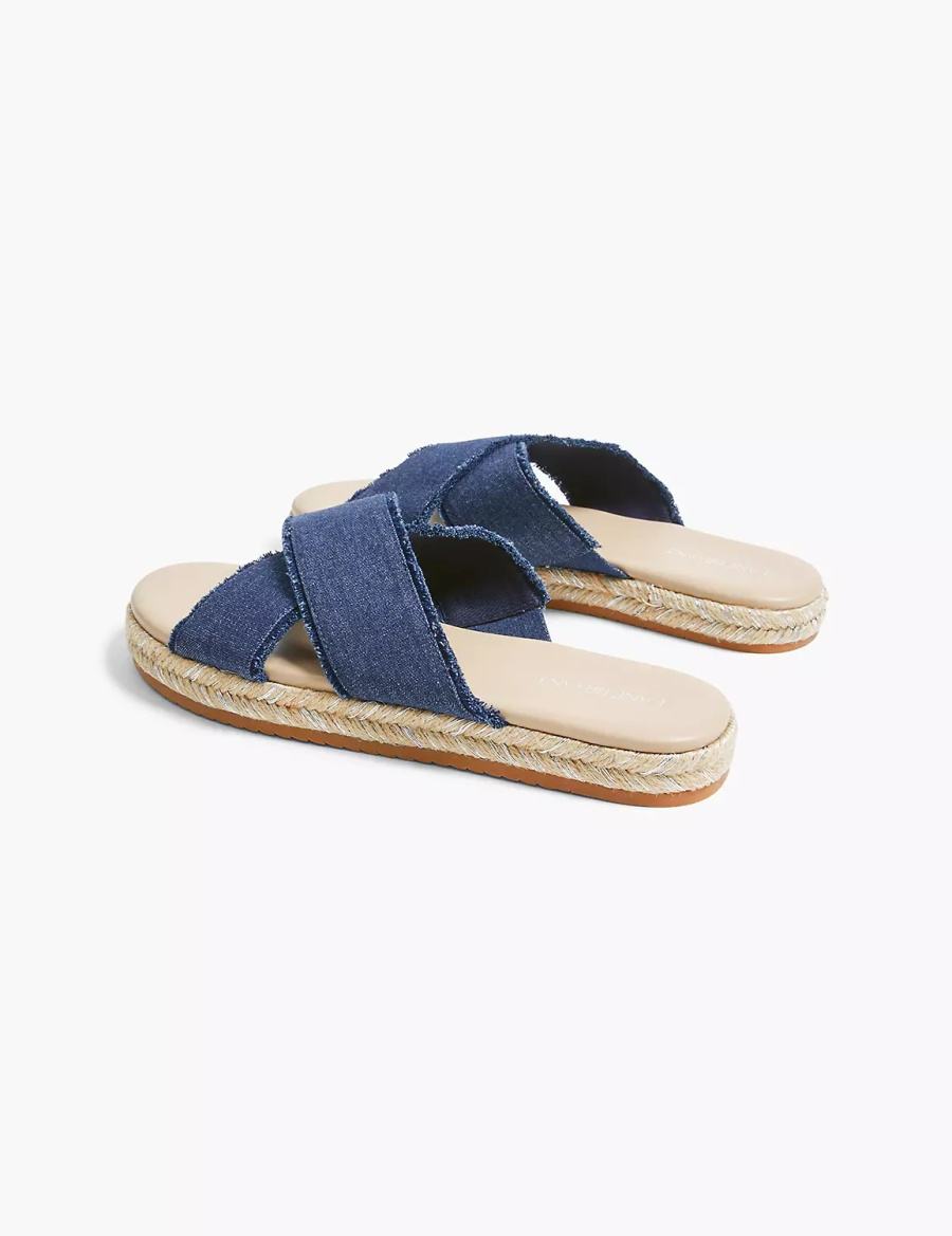 Women Lane Bryant Dream Cloud Criss-Cross Espadrille Slide Sandals Navy | WLK7588CZ