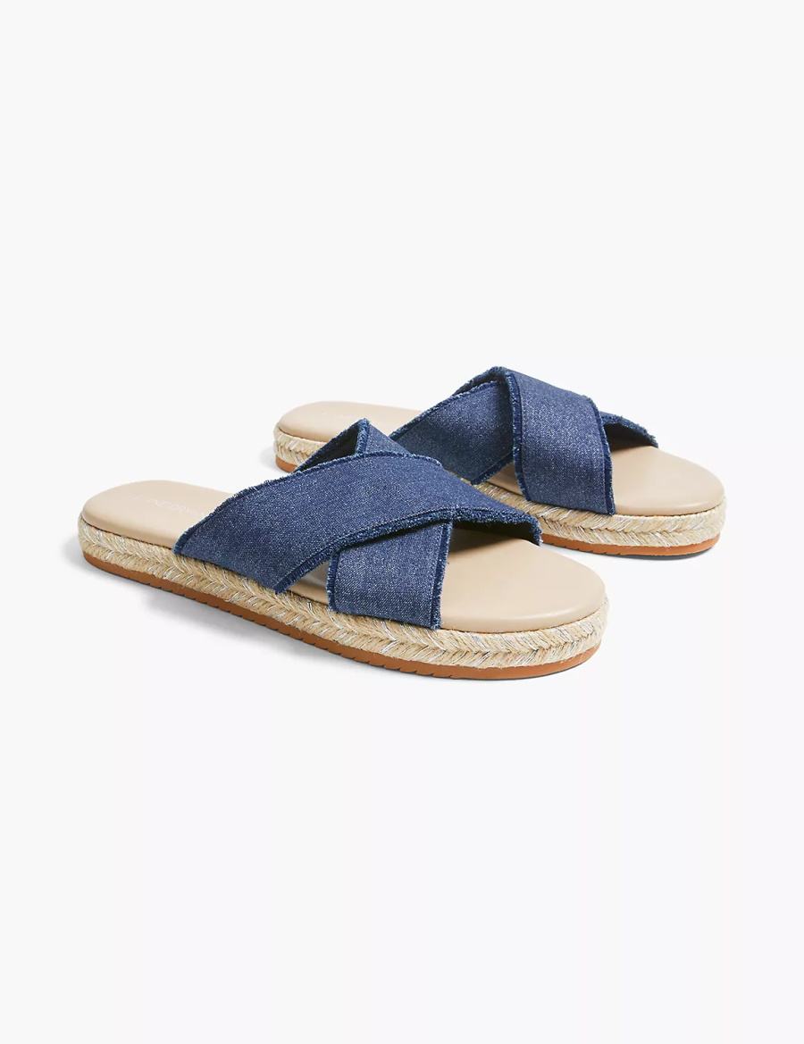 Women Lane Bryant Dream Cloud Criss-Cross Espadrille Slide Sandals Navy | WLK7588CZ