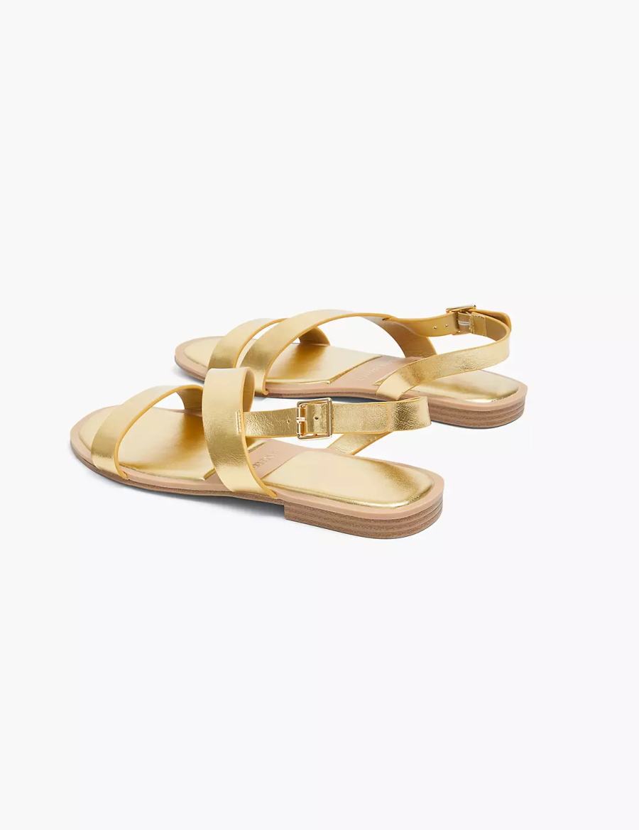 Women Lane Bryant Dream Cloud Double-Band Faux-Leather Flat Sandals Gold | UUE3098SK