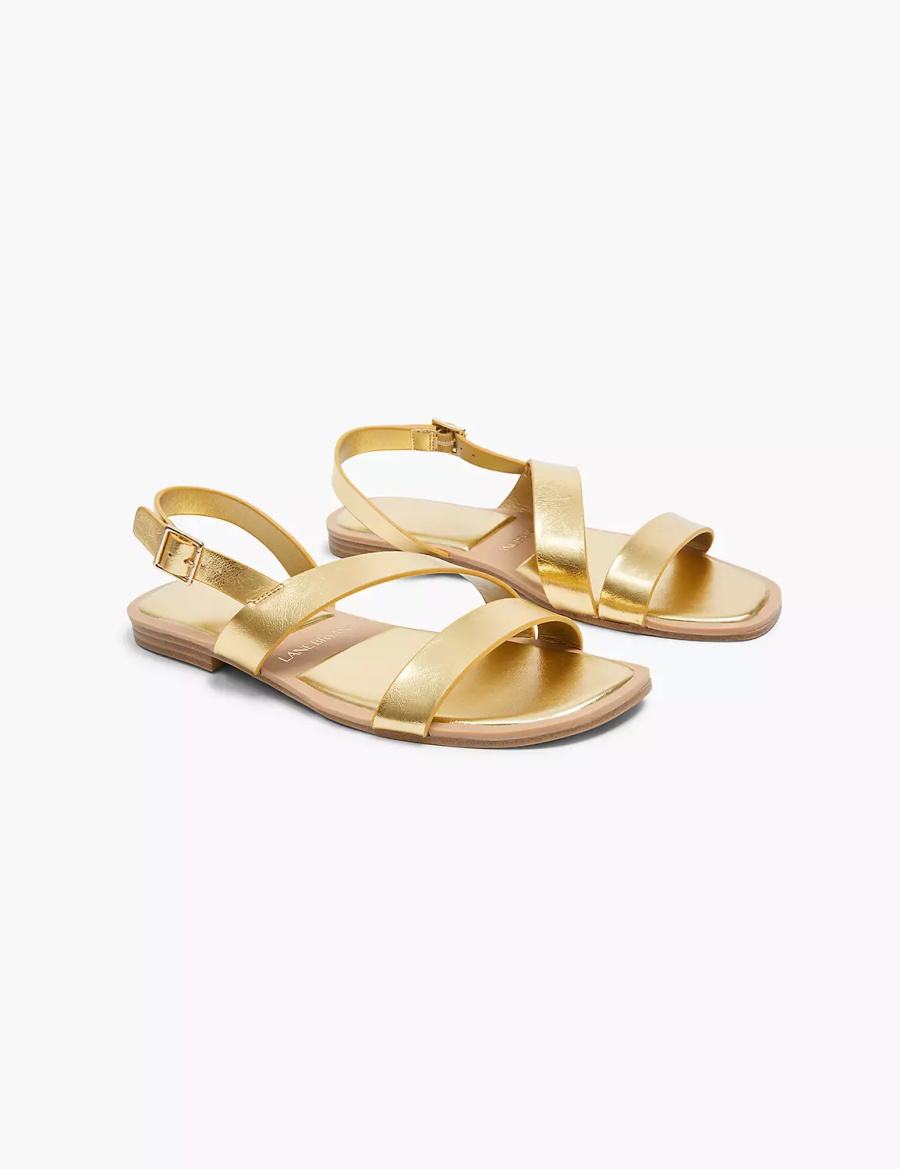 Women Lane Bryant Dream Cloud Double-Band Faux-Leather Flat Sandals Gold | UUE3098SK