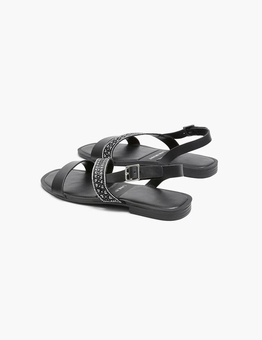 Women Lane Bryant Dream Cloud Double-Band Faux-Leather Flat Sandals Black | QVZ8753EO