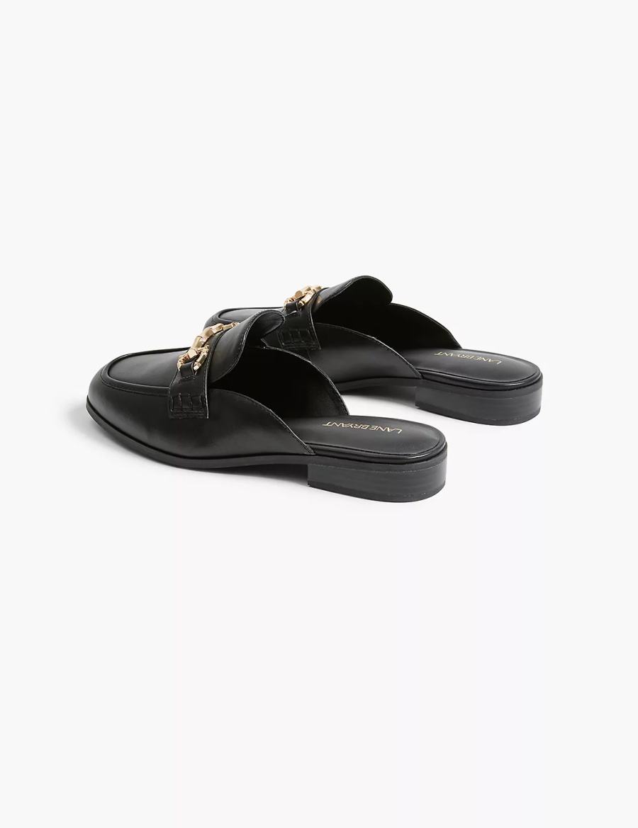 Women Lane Bryant Dream Cloud Faux-Leather Loafer Mules Black | MDB43100KV