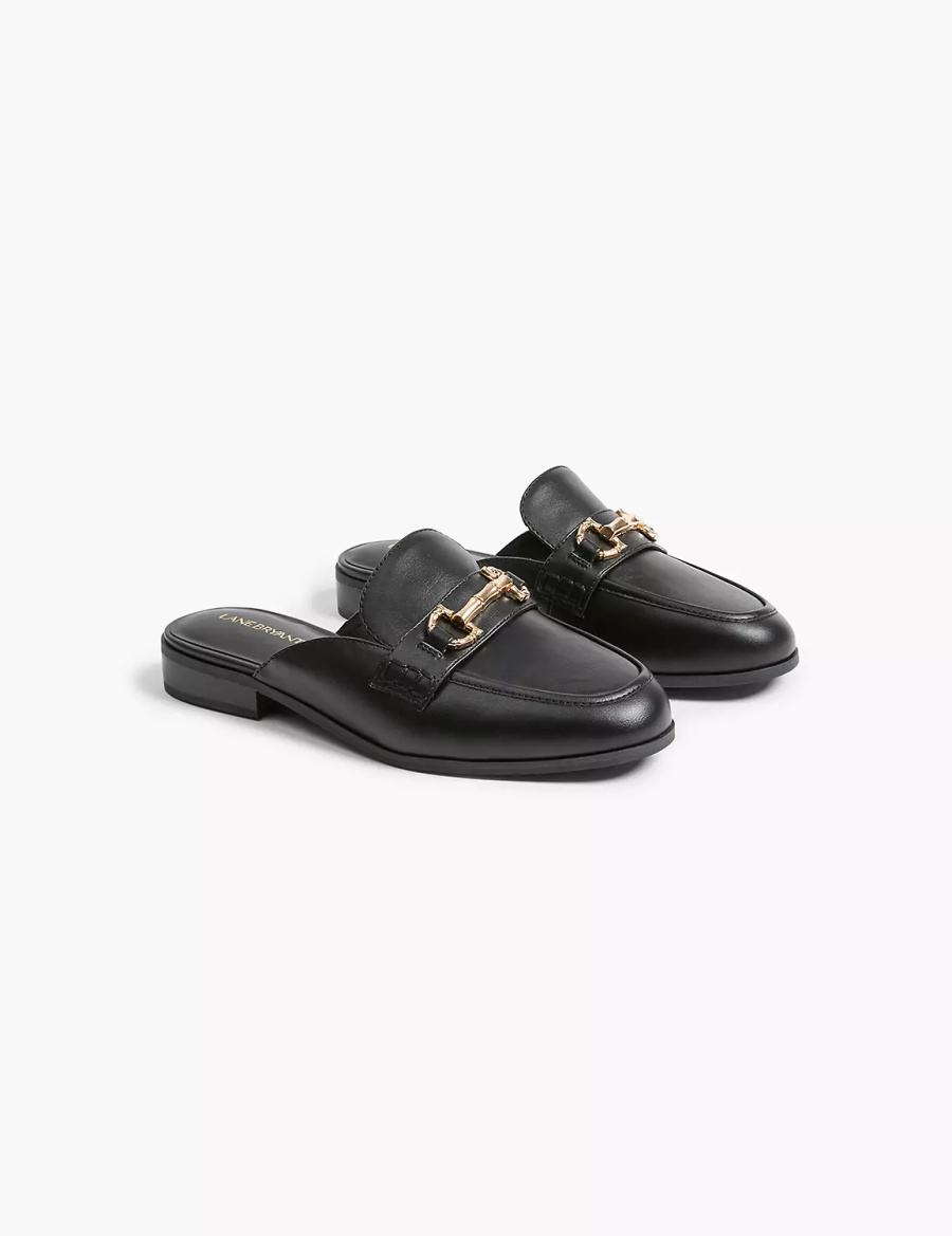 Women Lane Bryant Dream Cloud Faux-Leather Loafer Mules Black | MDB43100KV