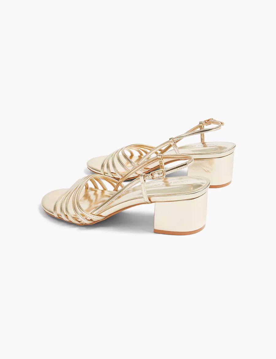 Women Lane Bryant Dream Cloud Metallic Strappy Low Block Heel Heels Sandals Gold | XXR59ER