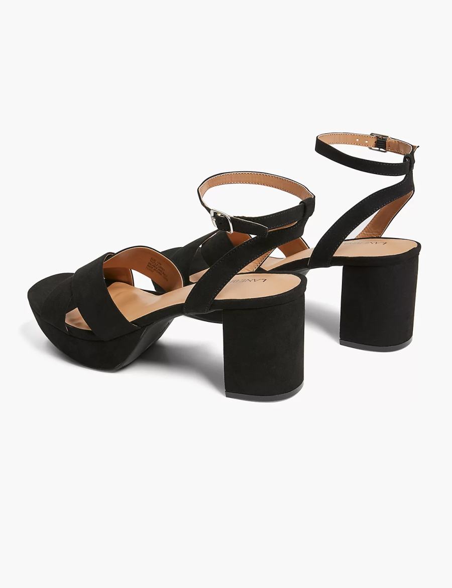 Women Lane Bryant Dream Cloud Platform Strappy Block Heel Heels Sandals Black | PFZ953BU