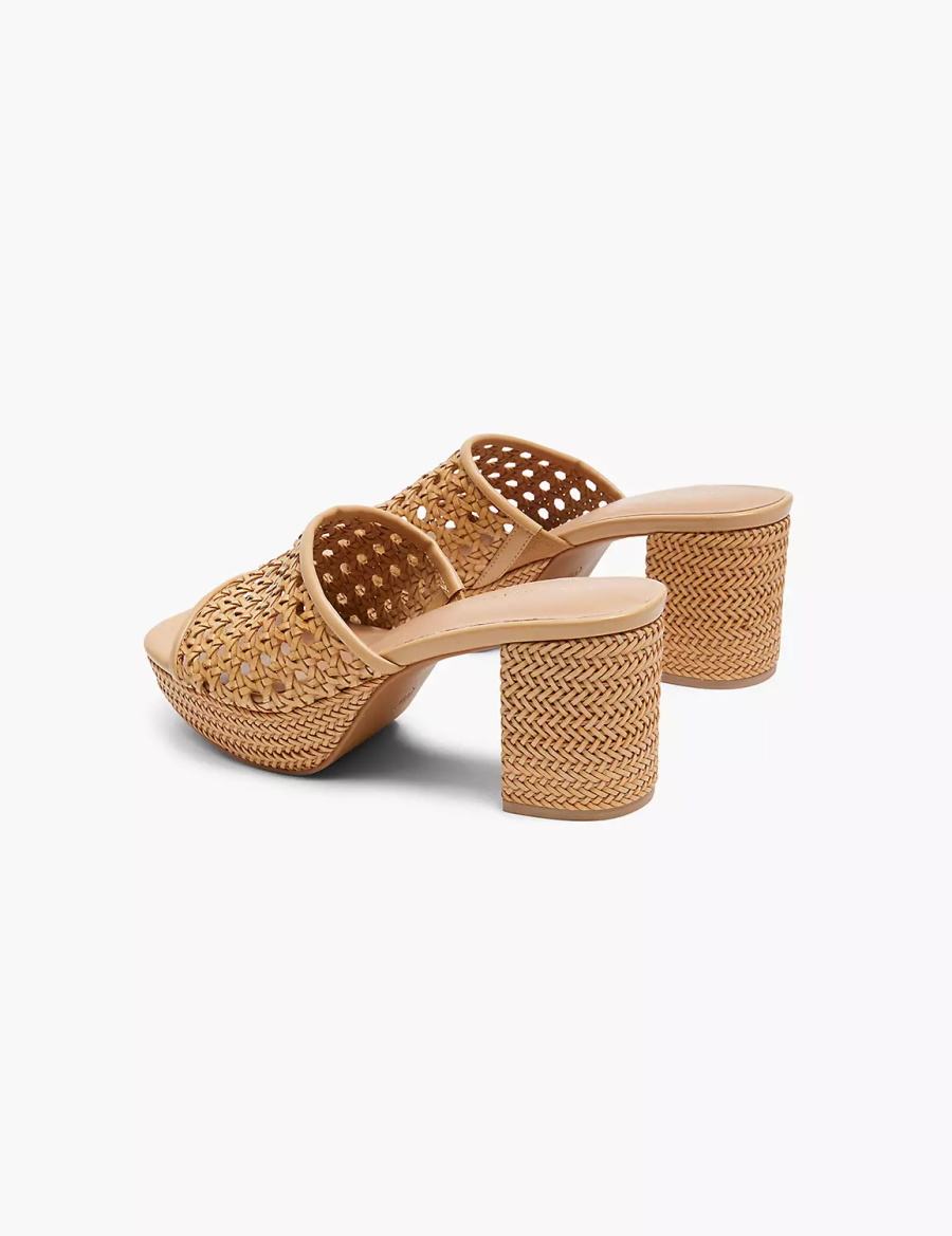 Women Lane Bryant Dream Cloud Woven Faux-Leather Slip-On Heel Heels Sandals Khaki | AMS8470MC