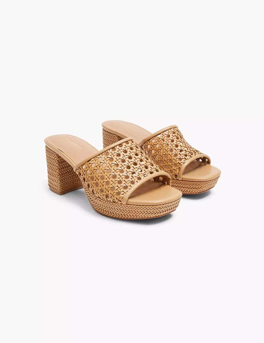 Women Lane Bryant Dream Cloud Woven Faux-Leather Slip-On Heel Heels Sandals Khaki | AMS8470MC